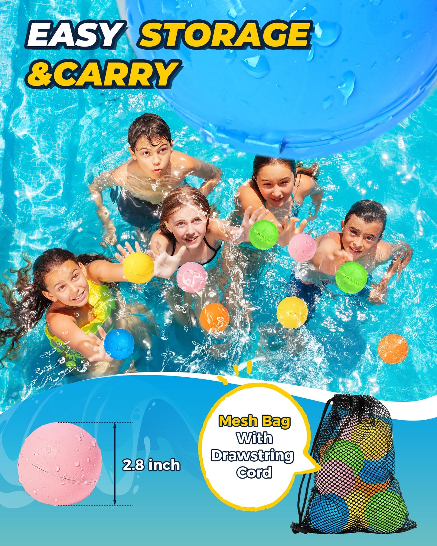SOPPYCID Water Balloons Reusable Quick Fill - Self Sealing Silicone Water Balls for Kids with Mesh Bag, Outdoor Summer Fun Water Toys for Activities, Summer Party, Water Park, Family Game 10 Pcs