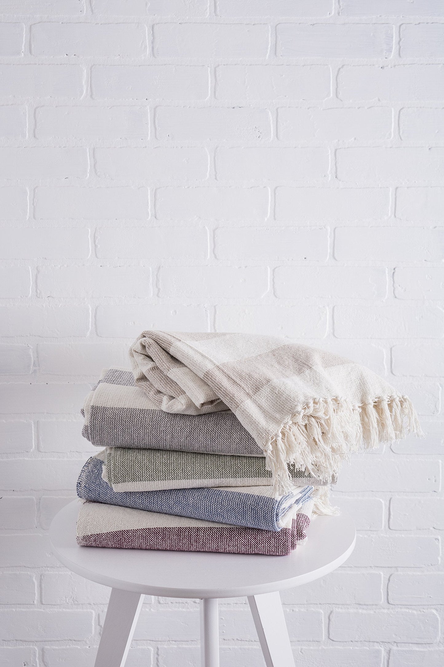 DII Rustic Farmhouse Cotton Cabana Striped Blanket Throw with Fringe, 50 x 60 - Cabana Striped Stone