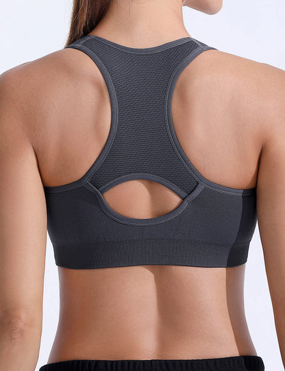 FITTIN Racerback Sports Bras Pack Of 4 - Padded Seamless High Impact Support For Yoga Gym Workout Fitness With Removable Pads, L(Fit for 34D 36C 36D 38A 38B 40A), 4-pack