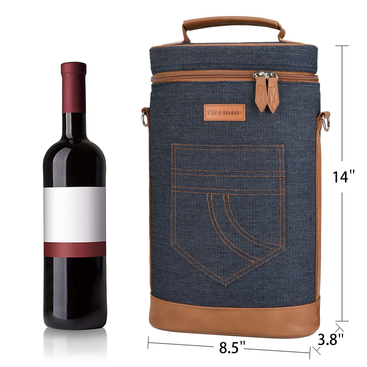 Tirrinia 2 Bottle Wine Gift Tote Carrier - Leakproof & Insulated Padded Versatile Wine Cooler Bag for Travel, BYOB Restaurant, Wine Tasting, Party, Dinner, Gift for Wine Lovers, Dark Blue