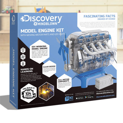Discovery Model Engine Building Kit, DIY 4-Cylinder Combustion Engine, Working Pistons Fan Valves Belts LED Lights, STEM Mechanic Engineering Construction Experiment Set, Kids & Adults Gift