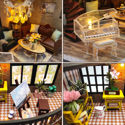 Spilay DIY Dollhouse Miniature with Furniture,DIY Wooden Crafts Doll House Mini Handmade Kit with Dust Proof Cover and Music Movement,1:24 Scale Creative Room Idea Gift for Adult Friend Lover (M2132)