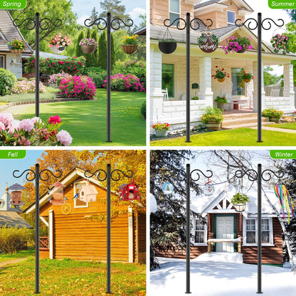 RCUICA Double Shepherds Hooks for Outdoor,2 Pack 90 Inch Bird Feeder Pole with 5 Prongs Base,Heavy Duty Shepherds Hook,Suitable for Garden in Hanging Flower Basket,Lantern,Bird Nests (90 Inch)