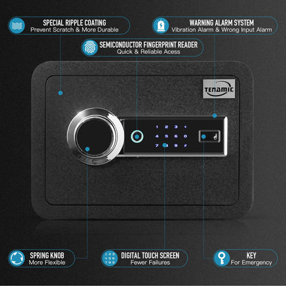 Tenamic Biometric Fingerprint Safe Box 0.85 Cubic Feet Fireproof Waterproof Safe Box with Induction Light and Leather, Solid Alloy Steel Office Hotel Home Cabinet Safe, Black