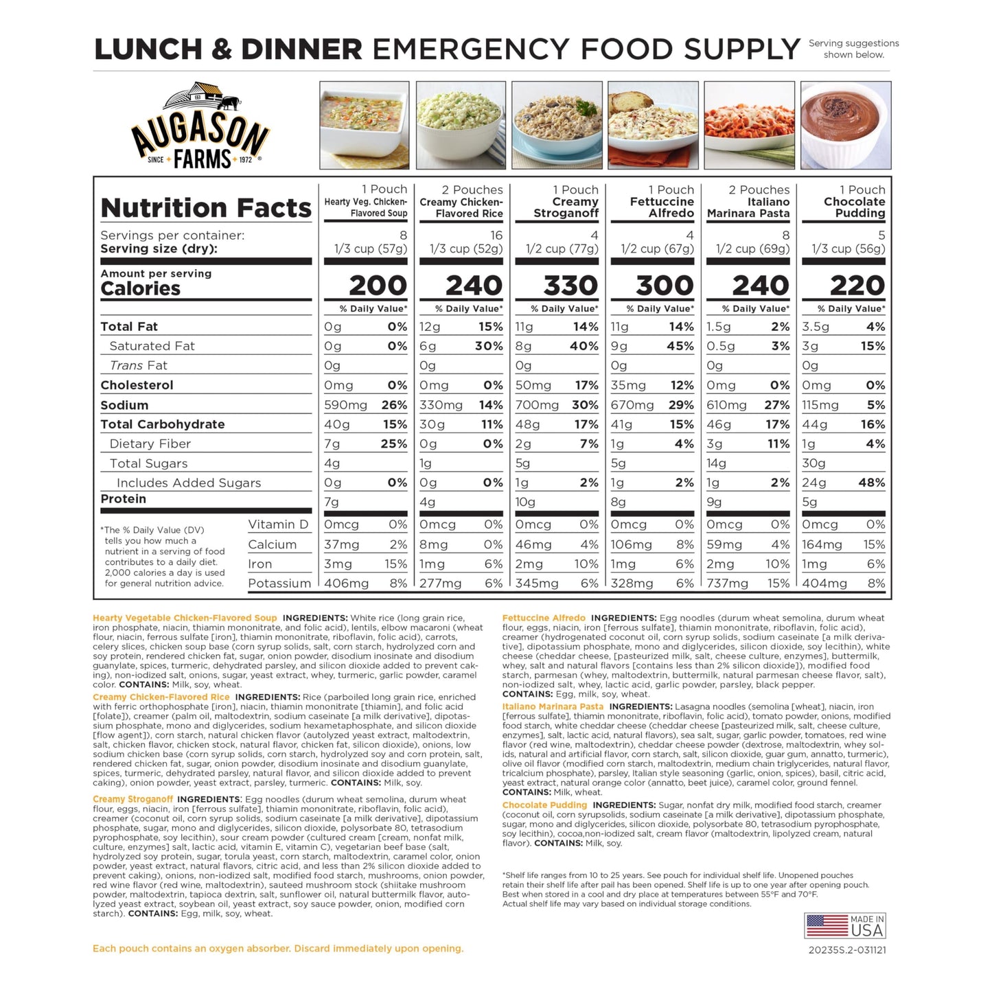 AUGASON FARMS Emergency Food Supply Bucket, 92 Servings, Dehydrated Meal Kit, Variety Pail, Long Shelf Life Just-Add-Water Meals for Disaster Survival Prep, Camping, Hiking, and More