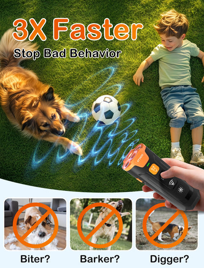 Dog Bark Deterrent Device - Ultrasonic Anti-Barking Devices with 3X Sonic Emitters, Fit for 6 Months to 8 Years & Rechargeable Bark Control - Safe for Dogs Training - Indoor & Outdoor (Black)
