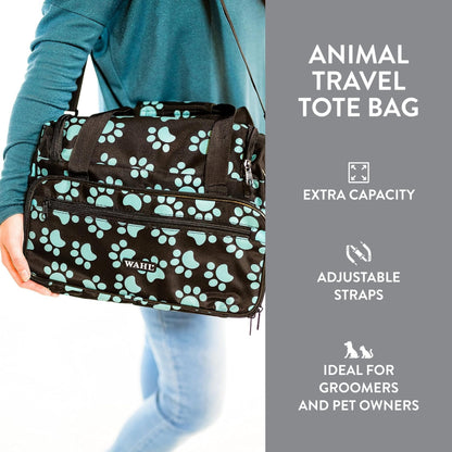 WAHL Professional Animal Travel Tote Bag with Zipper - Travel Bag - Storage Pack for Grooming Supplies - for Dog, Cat & Pet Groomers - 28.8 Inches, Turquoise Paw Print Design (#97764-300)
