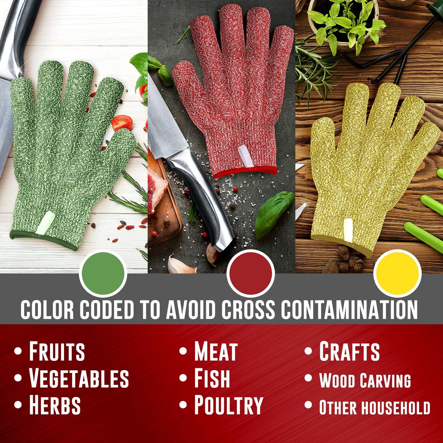 TruChef Premium Cut Resistant Adult Gloves Food Grade - Level 5 Anti-Cut Protection for Meat, Veggies & Wood Carving - Durable, Breathable, Machine Washable - Kitchen Knife Proof Safety Gloves
