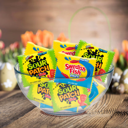 SOUR PATCH KIDS and SWEDISH FISH Mini Soft & Chewy Easter Candy Variety Pack, Bulk Candy, 50 Snack Packs