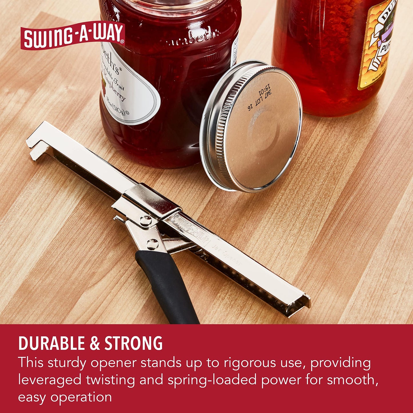 Swing-A-Way Comfort Grip Jar Opener, 7.5-Inch, Adjustable Multifunctional Stainless Steel Can Opener with Gripper, Arthritis Friendly Soft Rubber Grip Handle, Kitchen Accessories (Black)