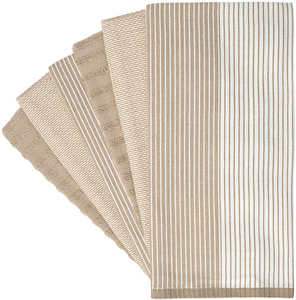 Premium Kitchen Towels (20”x 28”, 6 Pack) | Large Cotton Kitchen Hand Towels | Flat & Terry Dish Towel | Highly Absorbent Tea Towels Set with Hanging Loop | Tan