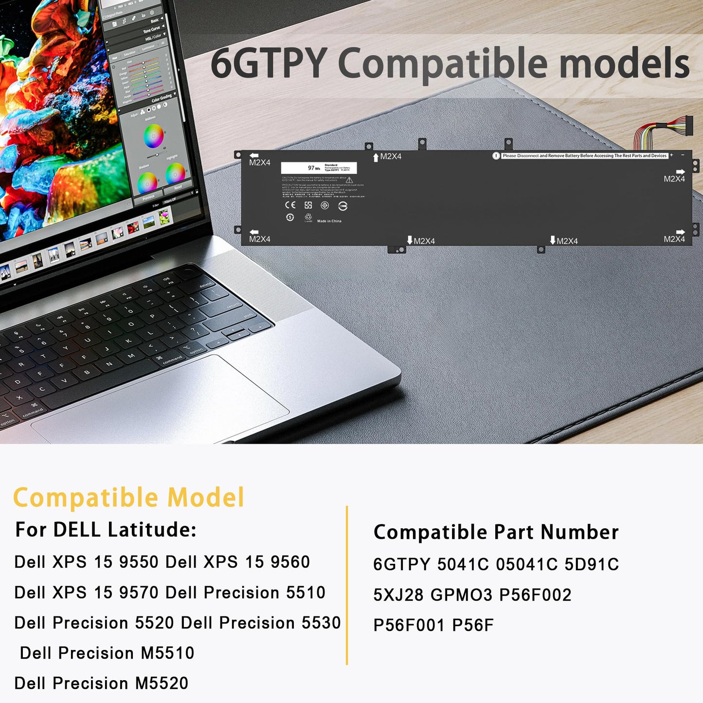 SLE-TECH 97Wh 6GTPY Laptop Battery for Dell XPS 15 9550 9560 9570 7590 Vostro 7500 7590 4GVGH 1P6KD 5XJ28 GPM03 P56F Inspiron 15 7500 7501 7590 7591 Precision 5520 5530 5540 5510 6-cell Laptop Battery
