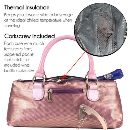 Primeware Wine Clutch Bag (Thermal Insulated) Trendy Women’s Carry Tote | Holds Red & White 750mL Bottles | Trendy Fashion | Incl. Portable Waiter-Style Corkscrew