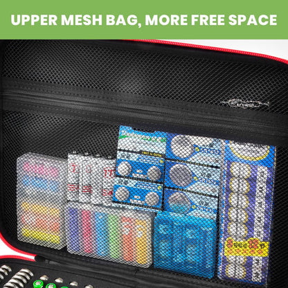 Battery Organizer Storage Holder Case Box with Tester Checker BT-168. Holds 225 Batteries AA AAA C D Cell 9V 3V Lithium (Red)