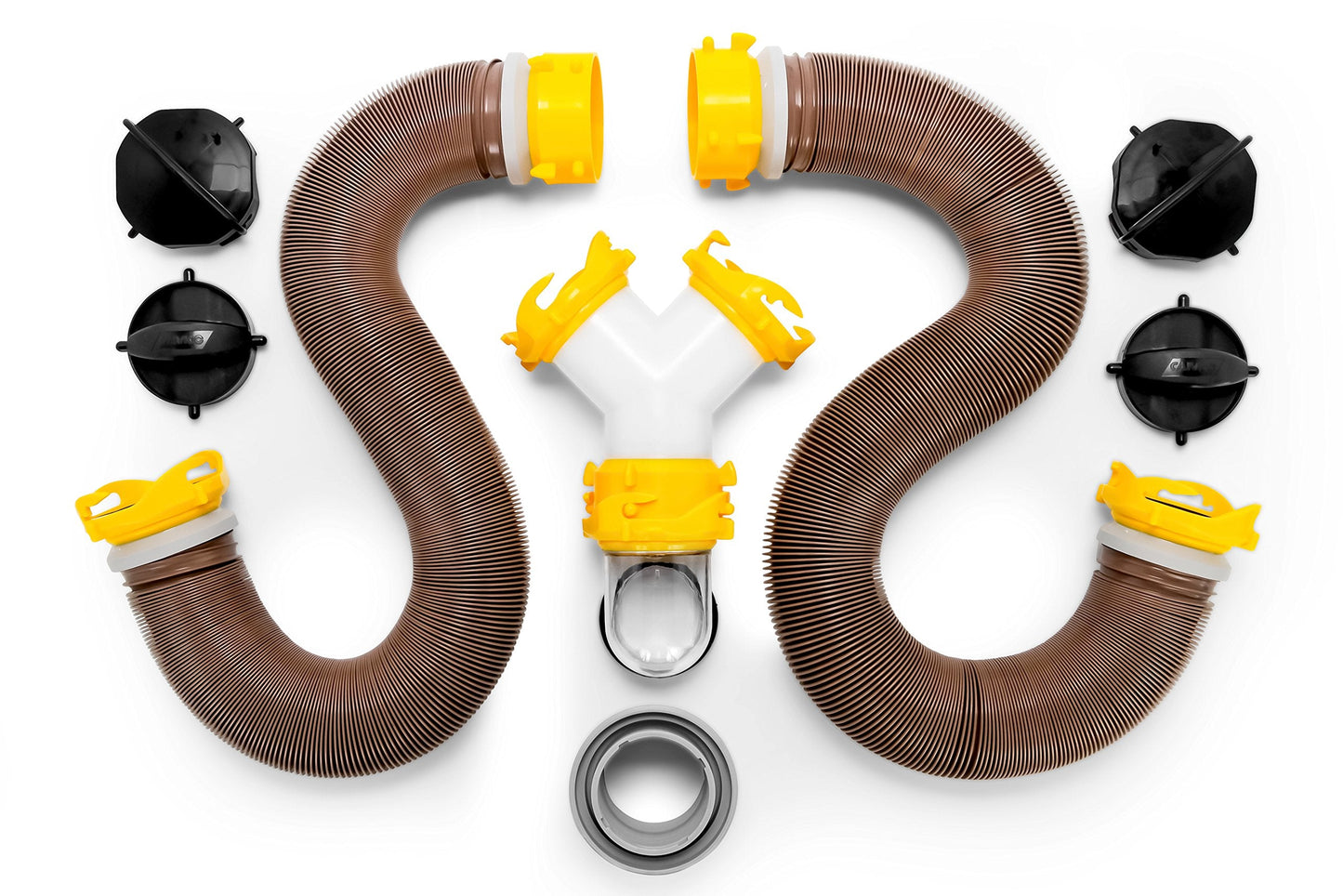 Camco 39667 Revolution 20' Sewer Hose Kit with Swivel Fittings and Wye Connector - Ready To Use Kit with Fittings, Hoses, and Storage Caps, Great For RVs with Separate Tank Valves