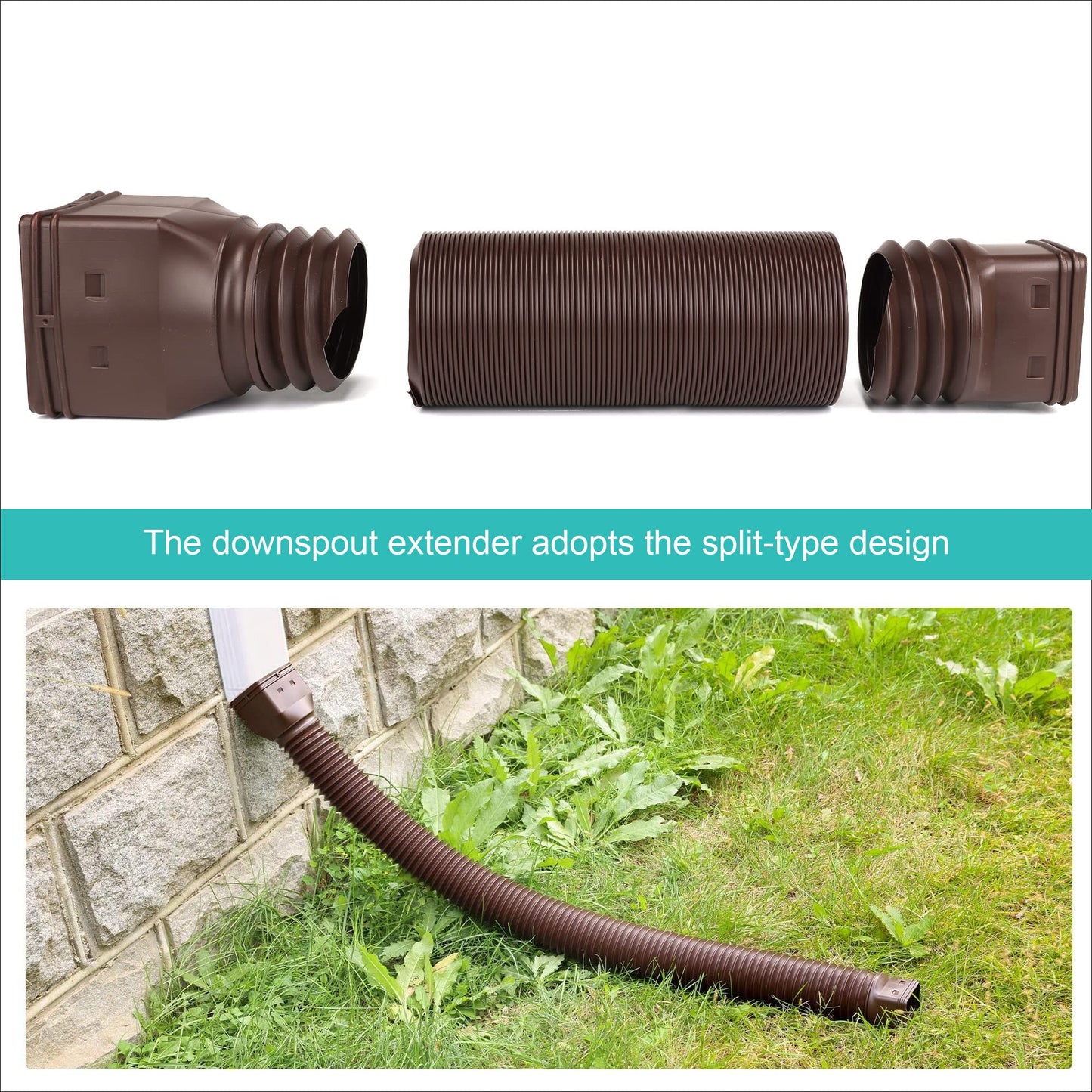 PXCAYFF 2 Pack Rain Gutter Downspout Extensions Flexible,Downspout Extender Diverter Extendable from 21" to 58". Drain Pipe Connector Extendable for Most Residential Downspouts (Brown)