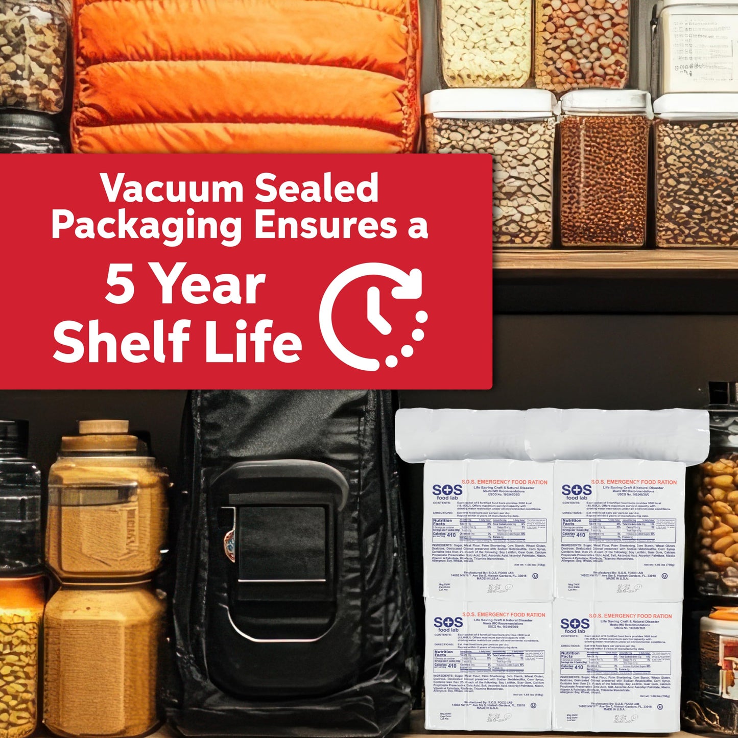 S.O.S. Rations Emergency 3600 Calorie Food Bar - 3 Day / 72 Hour Package with 5 Year Shelf Life- 5 Packs