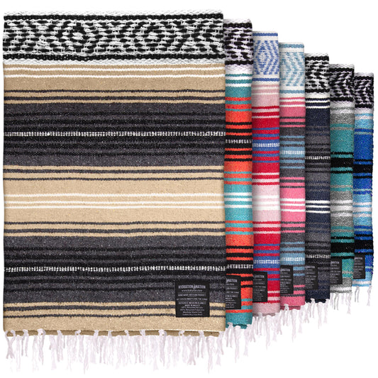Authentic Large Handwoven Mexican Blanket - Soft Yoga Blankets - Durable Serape - Lightweight Falsa Blanket, Beach, Camping, Picnic, Equestrian Saddle, Outdoor Blankets 70"x50" - Sand