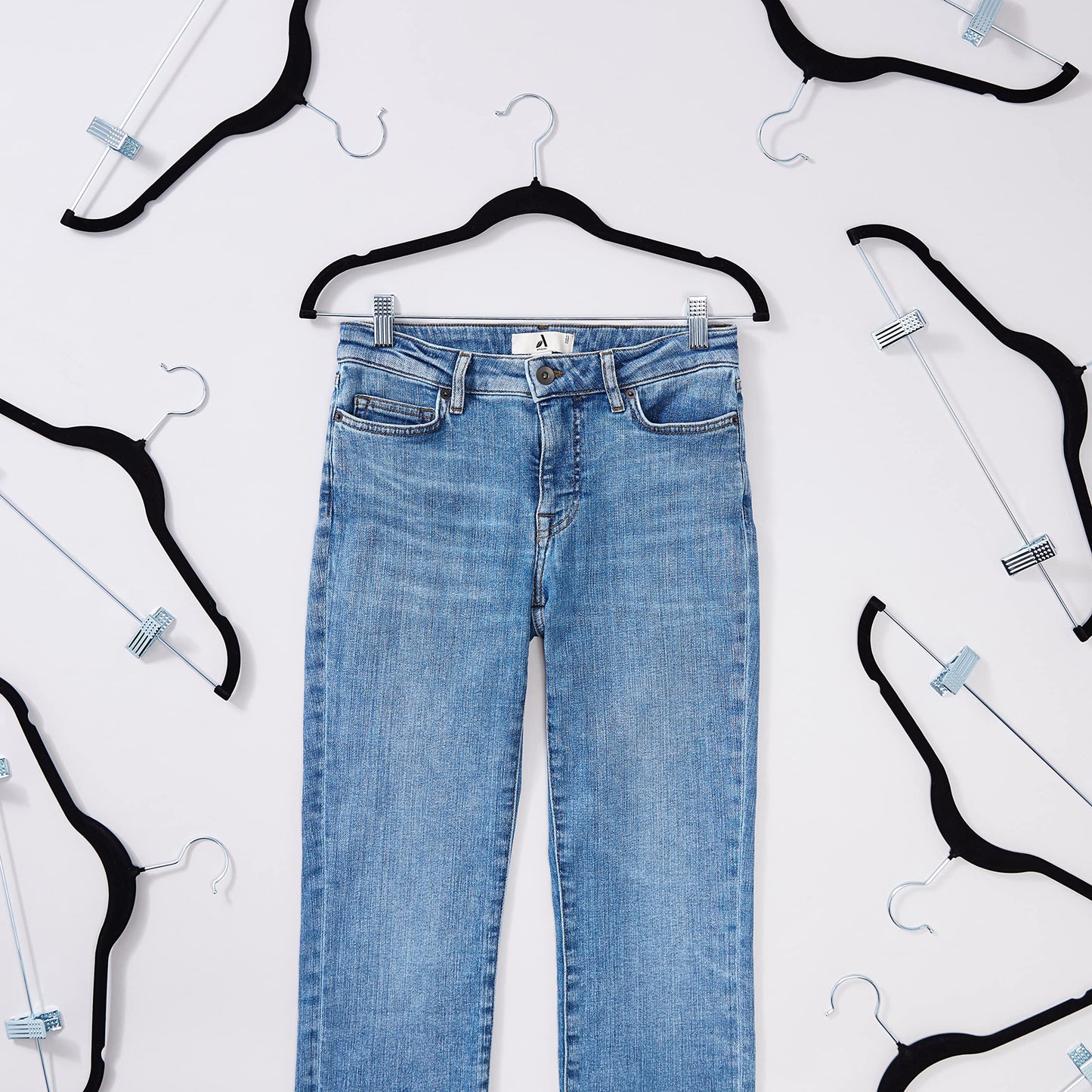 Amazon Basics Velvet, Non-Slip Skirt Clothes Hangers with Clips, Organize Pants and Skirts, Black/Silver, Pack of 24