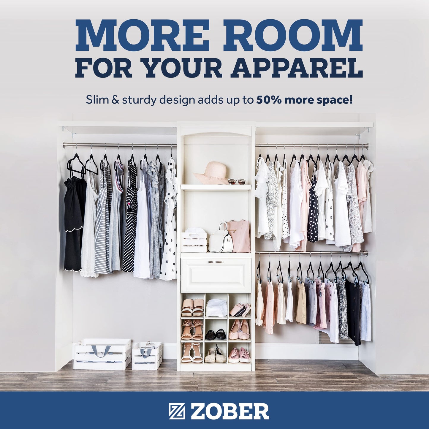 Zober Velvet Hangers 50 Pack - Black for Coats, Pants & Dress Clothes - Non Slip w/ 360 Degree Swivel, Holds up to 10 lbs - Strong Felt Hangers for Clothing