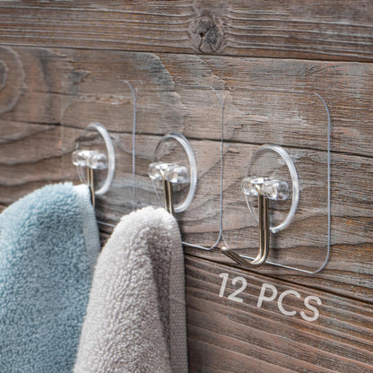 GLUIT Adhesive Wall Hooks for Hanging Heavy Duty 22 lbs Hooks for Walls No Damage, Towel Sticky Clear Hooks, Waterproof, Home, Bathroom, Kitchen, Office, and Outdoor, 40 Pack