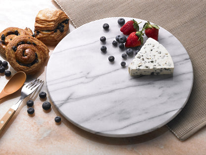 Creative Home Luxury Handcrafted Natural Marble Round Serving Board – Heavy-Duty Charcuterie & Cheese Platter, Elegant for Dining Tables, Outdoor Picnics & Party Hosting (12” Diameter, Off-White)