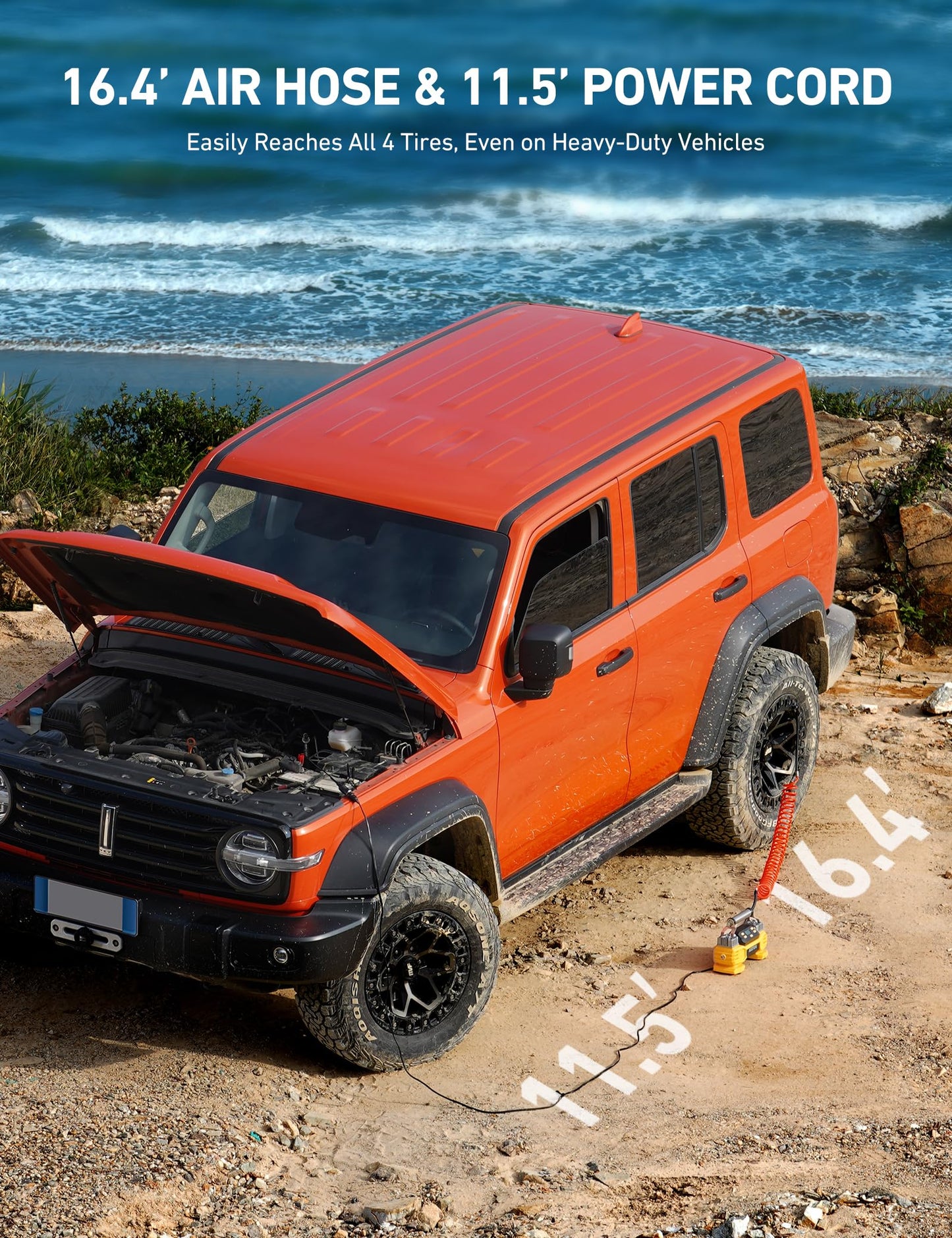 AstroAI Portable 160 PSI DC Heavy Duty Tire Inflator Pump Auto Shutoff with Screen, Dual Cylinders & Dual Motors, 12V Air Compressor for SUVs, RVs, ORVs, Cars, Air Mattresses, etc. Yellow(NO AC)