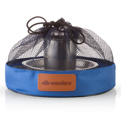 Wealers Unique Complete Messware Kit Polished Stainless Steel Dishes Set| Tableware| Dinnerware| Camping| Buffet| Includes - Cups | Plates| Bowls| Cutlery| Comes in Mesh Bags (Single Person Blue)