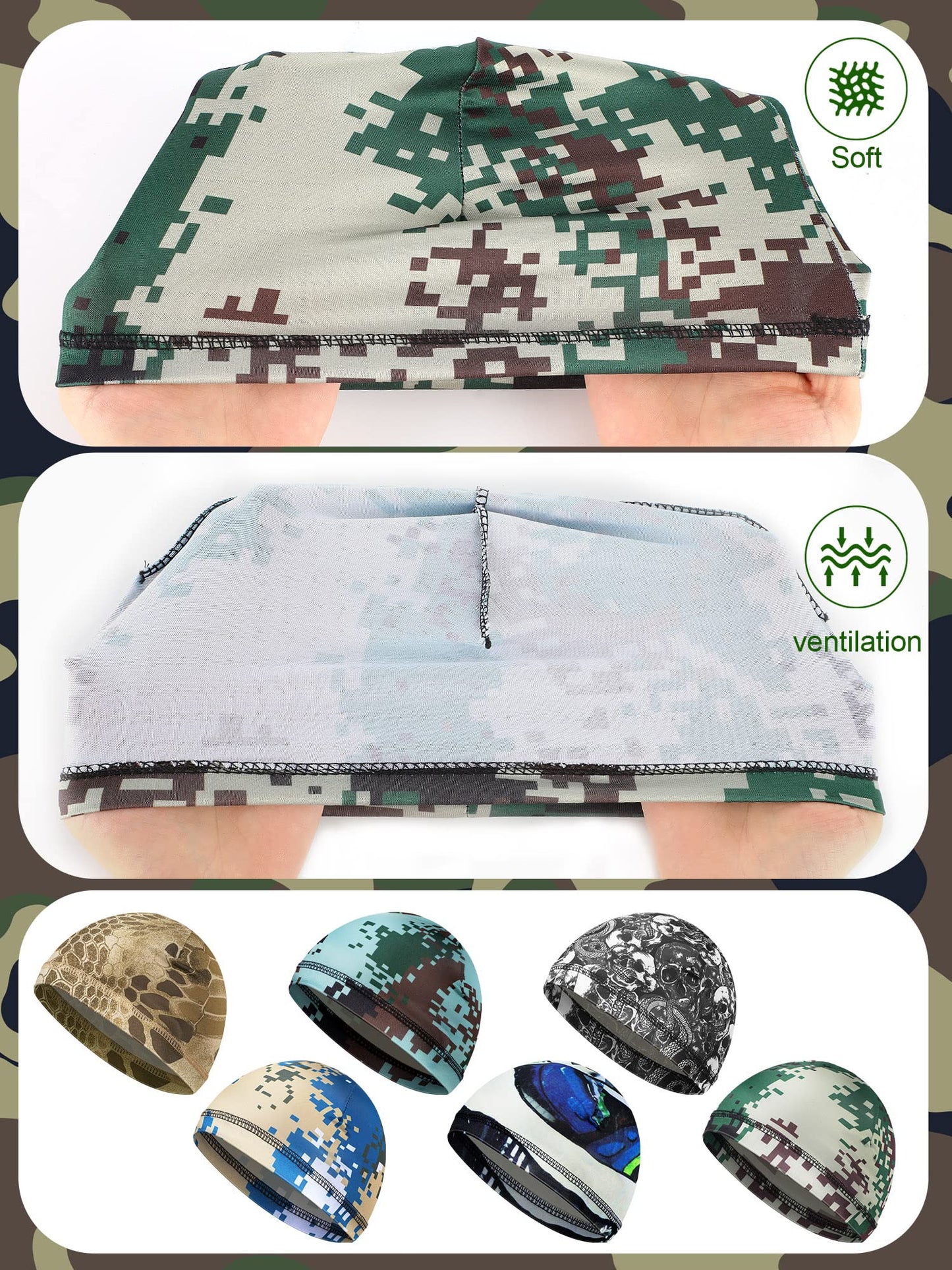 SATINIOR 6 Pcs Cooling Skull Cap Helmet Liner Sweat Wicking Cap Hard Hat Liner for Men Women Sports Cycling Running(Cool Patterns)