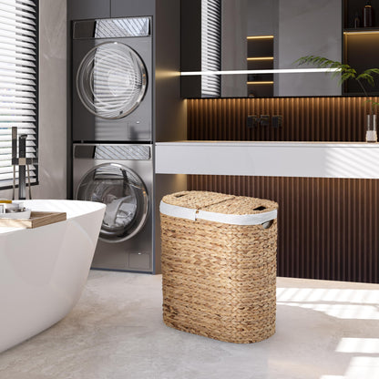 Seville Classics Premium Natural Handwoven Portable Laundry Bin Basket with Carrying Handles, Household Storage for Clothes, Linens, Sheets, Toys, Water Hyacinth, Oval Hamper