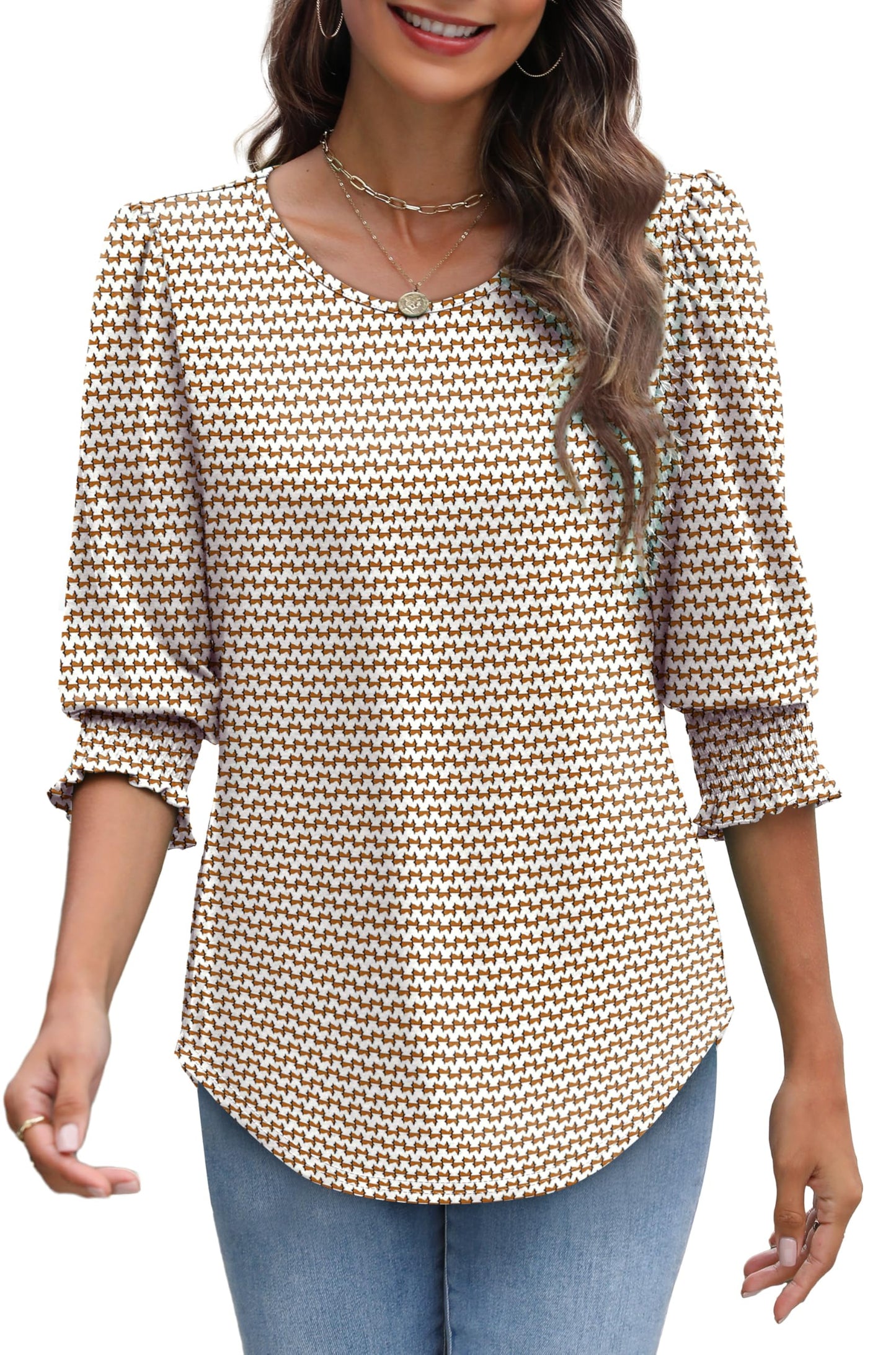 XIEERDUO Business Casual Tops for Women Womens 3/4 Sleeve Tops and Blouses Summer Tops for Women 2025 L