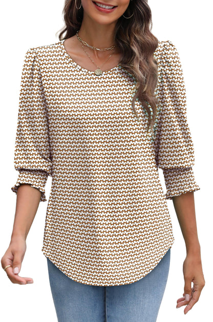 XIEERDUO Business Casual Tops for Women Womens 3/4 Sleeve Tops and Blouses Summer Tops for Women 2025 L