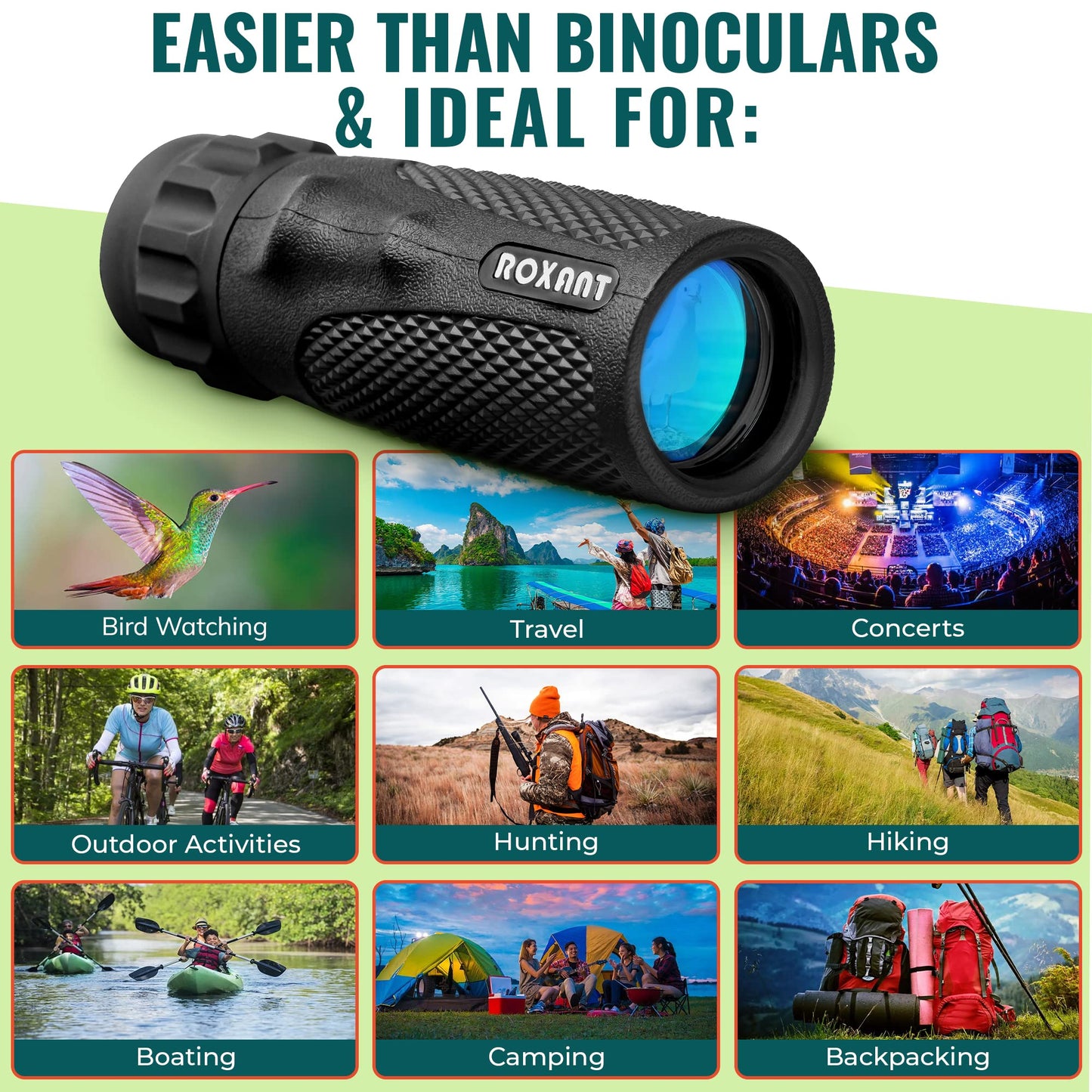 Roxant Viper Monocular Telescope – 10x25 Monoculars for Adults High Powered | Military Grade BAK4 Prism Pocket Scope | Weatherproof with Case, Wrist Strap & Smartphone Adapter