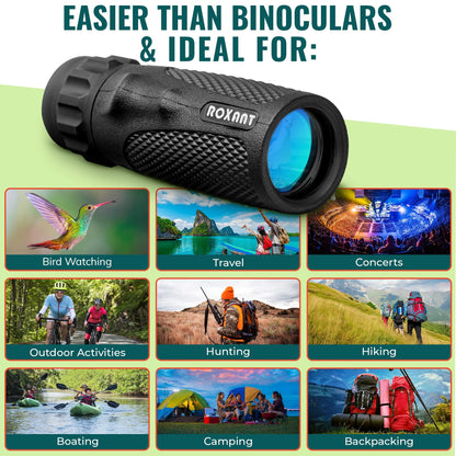 Roxant Viper Monocular Telescope – 10x25 Monoculars for Adults High Powered | Military Grade BAK4 Prism Pocket Scope | Weatherproof with Case, Wrist Strap & Smartphone Adapter