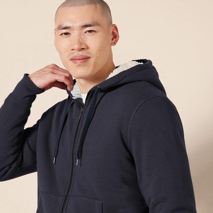 Amazon Essentials Hoodie For Men, Sherpa-Lined Full-Zip Fleece Sweatshirt, Large, Navy