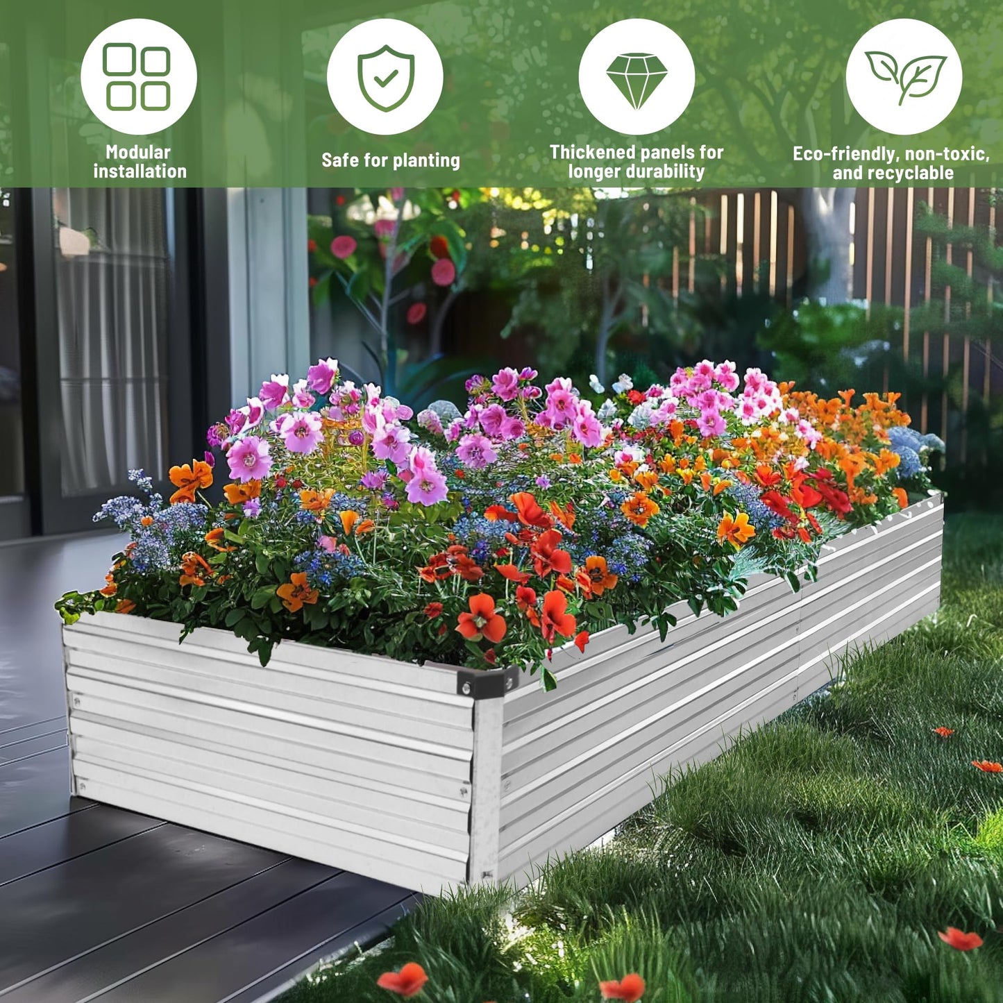 Vengarus 2pcs 4x3x1FT Galvanized Raised Garden Bed-Outdoor Planter Box for Vegetables,Metal Flower Boxes with Corner,Planter Raised Bed,Silver