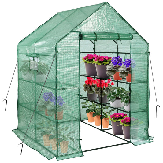 SV SCOOL VALUE Greenhouses for Outdoors, PE Walk in Greenhouse with 2 Side Mesh Windows, Portable Green House with Anchors & Ropes Stands Up to Wind, 56"x56"x78"Green