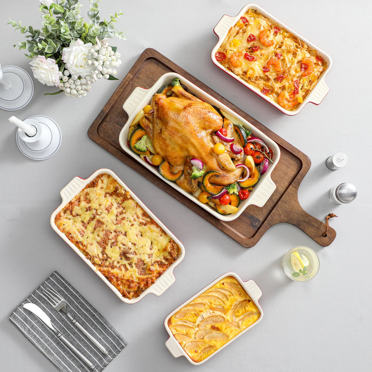 Bakeware Set of 4, MALACASA Porcelain Baking Pans Set for Oven, Casserole Dish, Ceramic Rectangular Baking Dish Lasagna Pans for Cooking Cake Pie Dinner Kitchen, Red (9.5"/11.25"/12.75"/14.5")