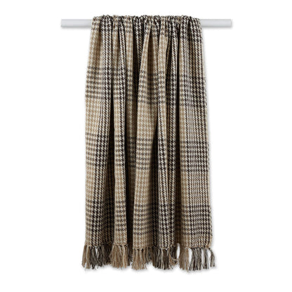 DII California Casual Houndstooth Woven Throw, Dark Brown & Stone, 50x60