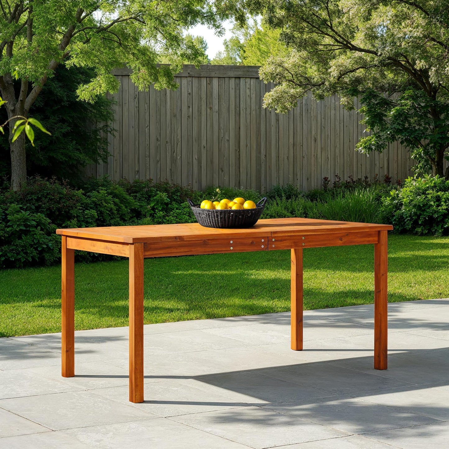 Walker Edison Dominica Contemporary Slatted Outdoor Dining Table, 34 Inch, Brown