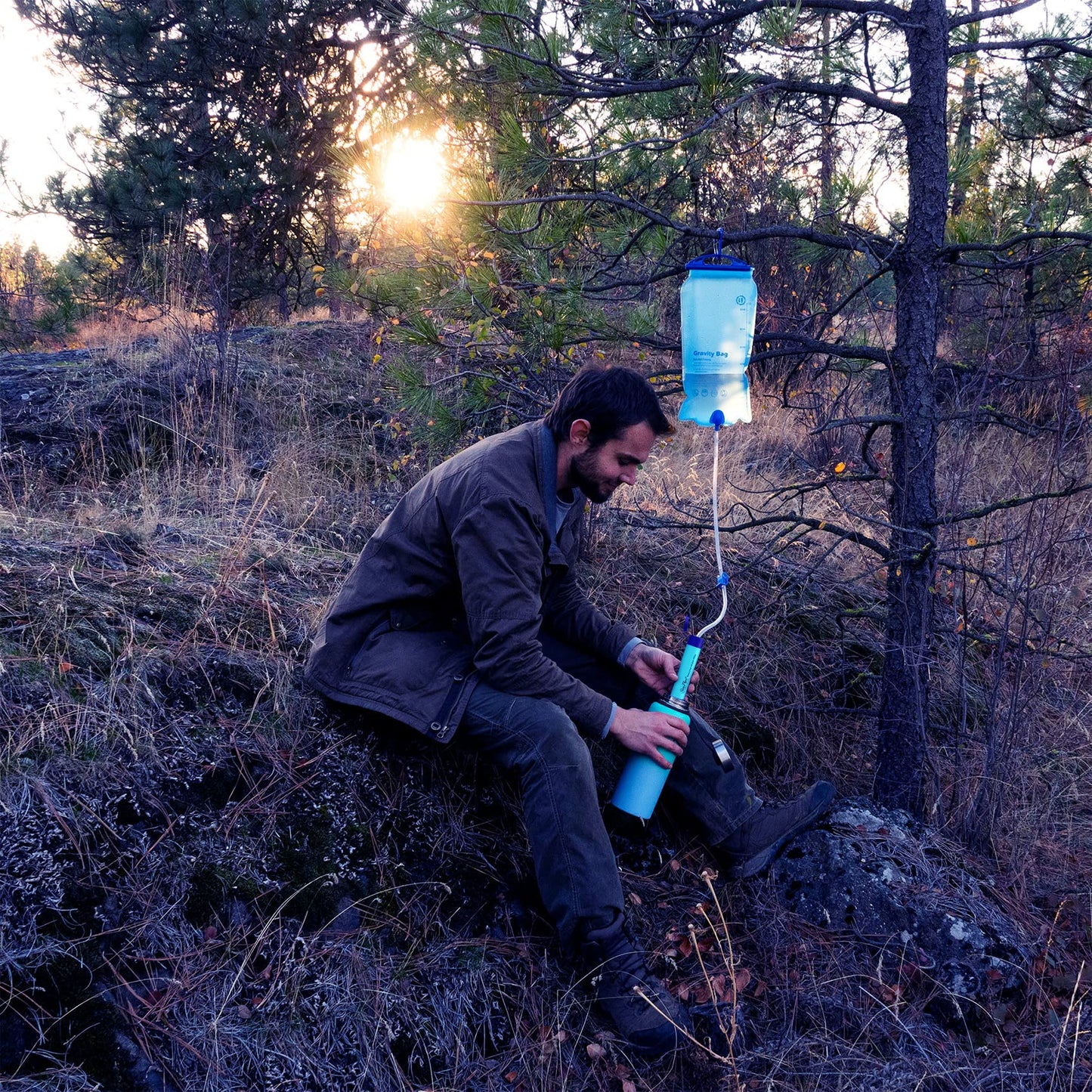 SimPure Gravity Water Filter, Portable Gravity-Fed Water Purifier with 3L Bag, Tree Strap, BPA Free Survival Gear and Equipment for Camping Hiking Emergency Preparedness