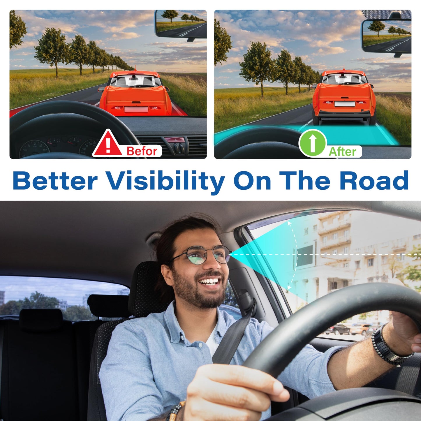 Car Seat Cushion, Ergonomic Memory Foam Car Cushion for Sciatica Pain Relief, Larger Driving Seat Pillow for Short Drivers on Long Drives - Butt Pillow for Truck, Office, Wheelchair - Black&Gray