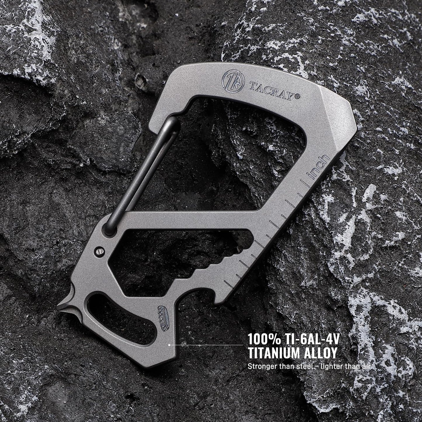 TACRAY Titanium Carabiner Keychain Clip, Anti-Lost Key Holder, Quick Released Backpack Clasps/Hook with Multitools of Bottle Opener and Mini Ruler for EDC