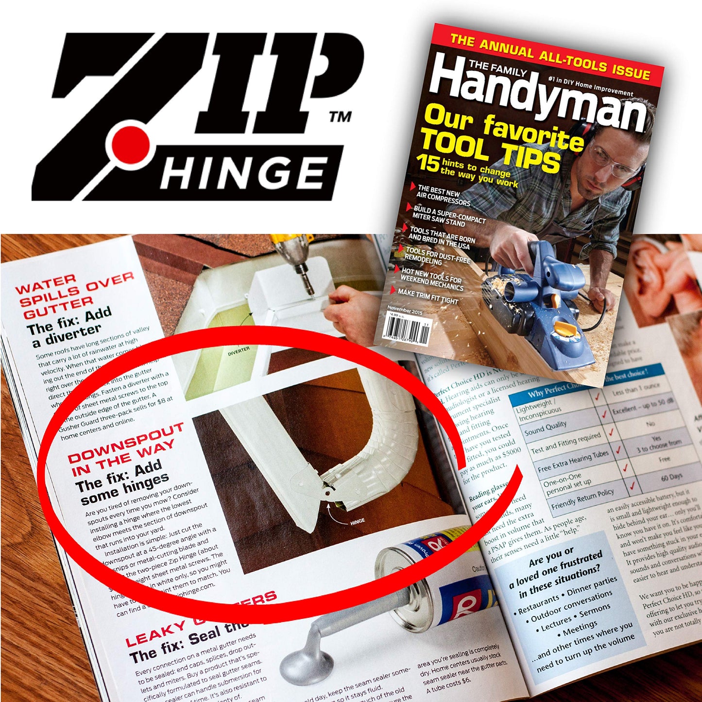 Zip Hinge 5 Pack Plus | Made in The USA Downspout Hinge | Hardware, Nutsetter & Instructions | DIY Installation on All Rectangle or Square Downspouts