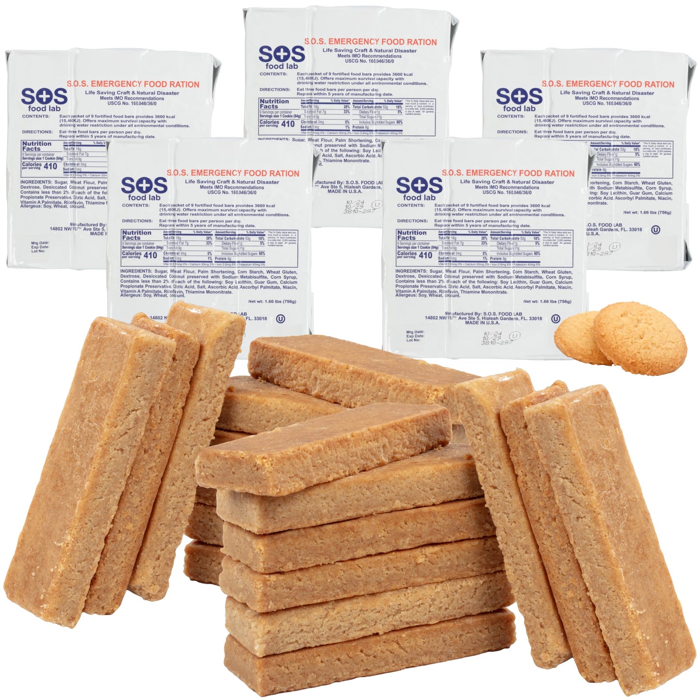 S.O.S. Rations Emergency 3600 Calorie Food Bar - 3 Day / 72 Hour Package with 5 Year Shelf Life- 5 Packs