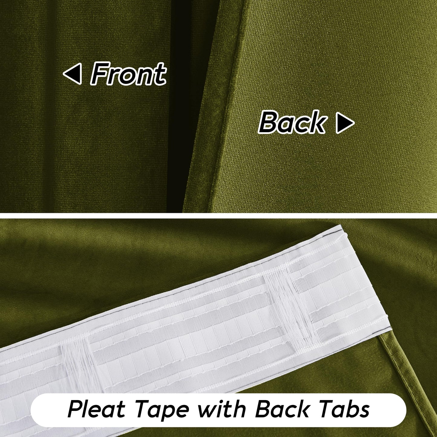 RYB HOME Moss Green Velvet Curtains 90 inches, Luxury and Soft Velvet Fabric, Spring Summer Decorative Curtains & Drapes for Patio Doory Room Window, W 52 x L 90 inches, 2 Panels Set