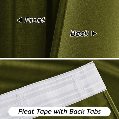 RYB HOME Moss Green Velvet Curtains 90 inches, Luxury and Soft Velvet Fabric, Spring Summer Decorative Curtains & Drapes for Patio Doory Room Window, W 52 x L 90 inches, 2 Panels Set