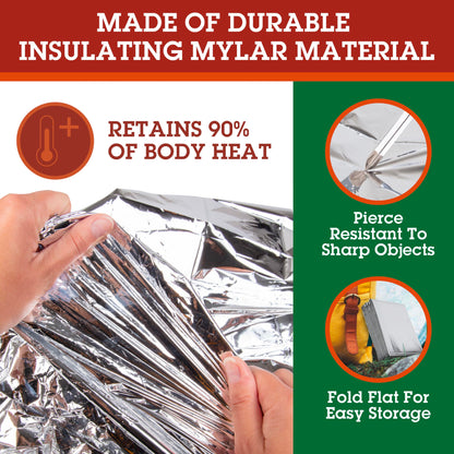 Grizzly Gear Emergency Mylar Thermal Blankets (10 Pack) Survival Kit Camping Space Blanket - Perfect for Hiking, Outdoors, Marathon Runs or First Aid Set- Bug Out Bag Essential - Keep Heat Insulated