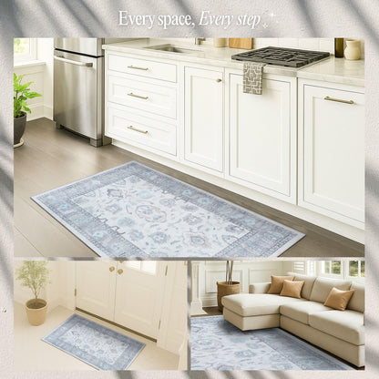 Fame Rugs Modern Oushak Rug 2x3, Doormat Vintage Turkish Gray Oriental Antique Inspired Small Area Rugs, Washable Foldable Luxury Living Room Bedroom (384GB, 2' x 3')