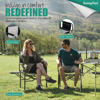 SUNNYFEEL Oversized Camping Directors Chair 500 LBS Heavy Duty, Portable Folding Chair with Side Table, Pocket for Beach, Fishing,Trip,Picnic,Lawn,Concert Outdoor Foldable Camp Chairs
